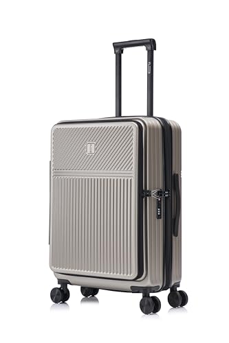 CELIMS – Maletas con bolsillo frontal compartimento para ordenador portátil – cabina, mediana, grande, 55 x 35 x 25, ABS, ruedas 360º, ABS, resistente, ligera, equipaje, set de maleta, champán