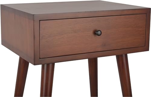 Image of Shoppee Wooden Antique 1- Drawer Wood Side Table Accent End Table for Living Room Solid Wood Leg Classic Bedside Table Nightstand for Bedroom (Walnut)