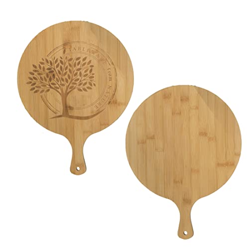 MAQA Tagliere Legno Rotondo D 20-30 cm, Aperitivo Tondo Con Manico, per Pizza in Bamboo 20 cm