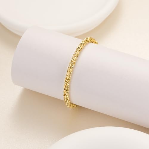 14K Gold Bracelets for Women Men Bracelet Round Strand Rope Gold Chain Bracelet Lobster Clasp Perfect Gifts for Women Men 7, 7.5, 8, 8.5in4