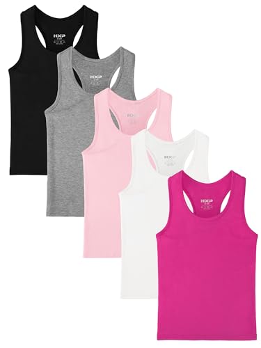 HXP 5 Pack Girls Tank Tops Girls Undershirts Soft Cotton Kids Sleeveless Dance Tank Tops for Gymnastics Ballet Set C 14-16Y