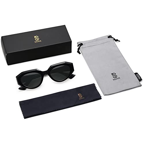Sojos Polygon Oval Cateye Sunglasses For Women Chunky Frame Retro Classic Vintage Trendy Shades Sunnies Gafas De Sole Sj2240 Black #TOP5