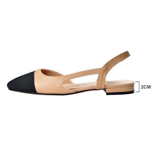 Debaishi Slingback Flat Pumps for Women,Chunky Heels Round Toe Two Toned Casual Slingback Sandals Fashion Dress Low Heel Sandals2