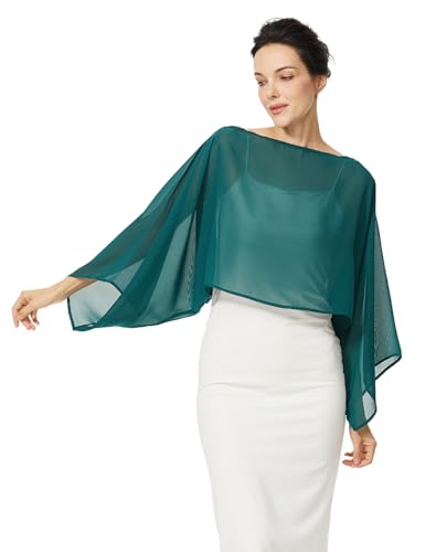 BEAUZSUZSANA Women Chiffon Bolero Cape Capelets with Arm Holes Shawls and Wraps for Evening Dress Bridal Wedding Party (Teal Green,S-M) - image 1