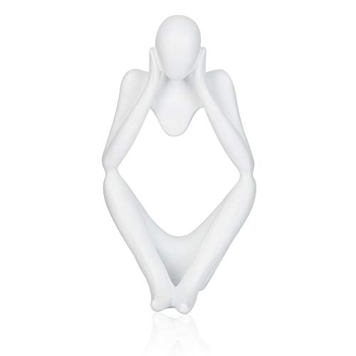 Creproly Thinker Statue Resin Sculpture Figurines Art White Abstract Sculptures Thinker Man Statue Home Office Table Desk Bookshelf Decor (Focus)