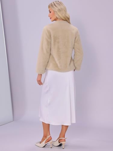 Allegra K Faux Fur Coat for Women Long Sleeve Open Front Overcoat Wedding Fluffy Jacket3