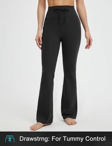 baleaf Womens Flare Leggings with Zipper Pockets Drawstring Flared Yoga Pants Bell Bottom Leggings Tummy Control2