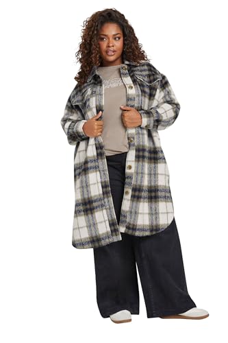 Yours Curve Blue Check Print Longline Shacket - Women's - Plus Size Curve