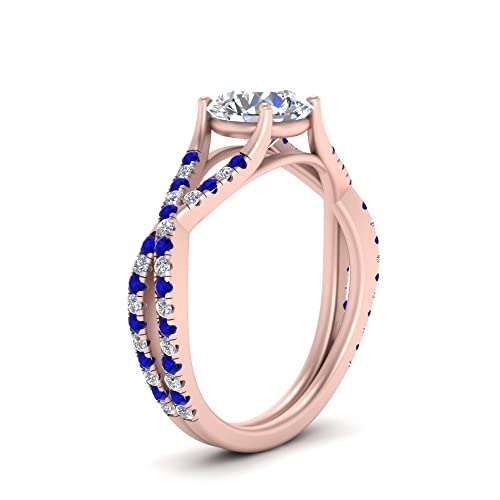 Image of Choose Your Gemstone 4 Prong Split Twisted Diamond CZ Ring Rose Gold Plated Round Shape Split Shank Engagement Ring Minimal Modern Design Birthday Gift Wedding Gift US Size 4 to 12