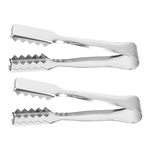 HOLIDYOYO 2 Pcs Stainless Steel Ice Cube Clamps Round Ice Ball Tongs Serrated Serving Tongs for Food