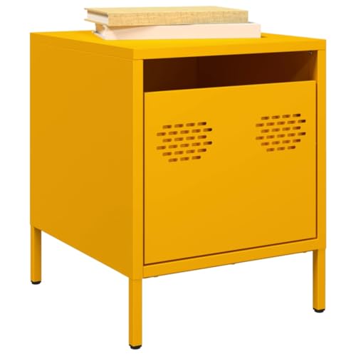 CFODOJ Mesitas de noche, mesitas de noche, mesita de noche, color amarillo mostaza, 35 x 39 x 43,5 cm, acero