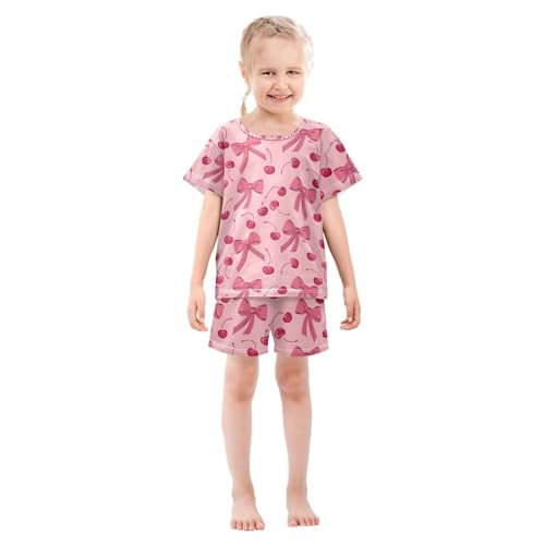 ALAZA Bow Cherry Cartoon Funny Pajamas Set Short Sleeve Cotton Sleepwear Summer Pjs 2 Piece 5-14Y3