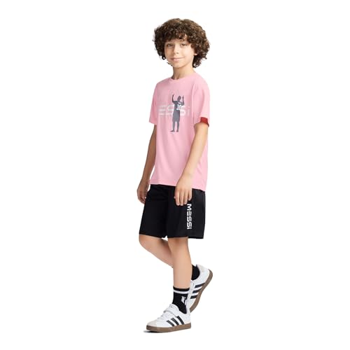 Image of Messi Boys' Lifestyle Short Sleeve Top, Loose-Fit Shirt with Logo, Comfortable, All-Day Wear
