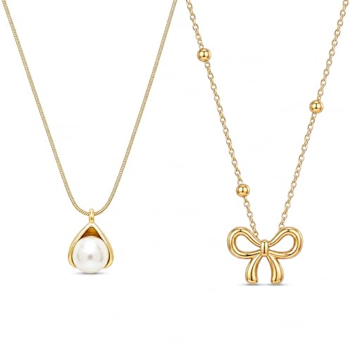 Image of Necklace Set For Women Stylish | Anti Tarnish Waterproof Stainless Steel Chain Pendant Necklaces Jewelry for Love | Gold Plated Jewellery Accessories for Woman & Girls | Birthday Gift for Wife & Girlfriend