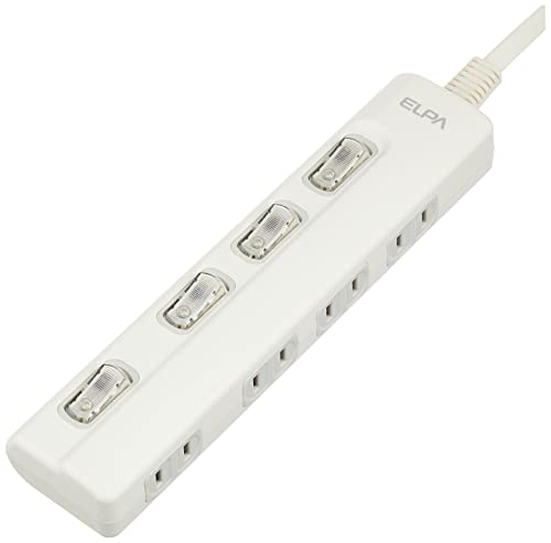 ELPA エルパ スイッチ付タップ LEDランプ 横挿し 4個口 2m WLS-LY42EB(W)