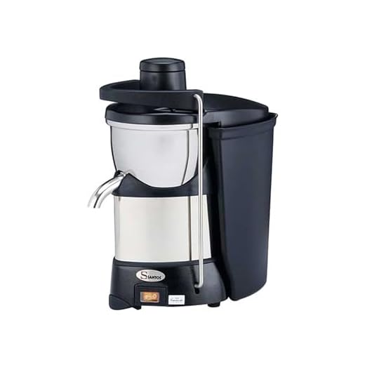 Santos High Output 600 W Juicer 50 Litre, Stainless Steel, Output: up to 100 Litre/hour, 3000 rpm, Commercial Fruit and Vegetable Juicer, High 200 mm Spout, Automatic Pulp Ejection, E073