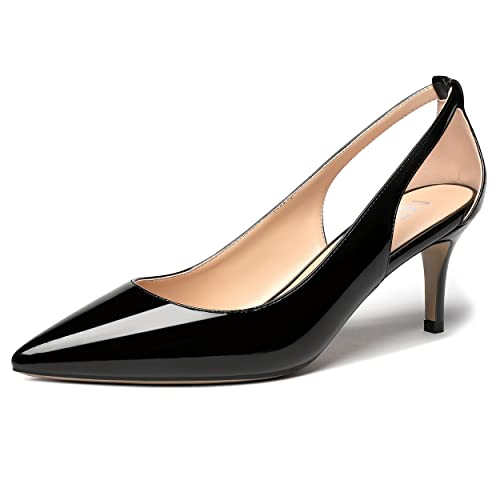 MERRORI Women's Pointed Toe Solid Slip On Patent Stiletto Mid Heel Pumps Shoes 2.5 Inch