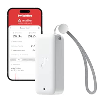 SwitchBot IP65 Igrometro Termometro da Esterno, 100m Portata Bluetooth, Termoigrometro da Interno, Sensore di Rugiada/VPD/Umidità Assoluta, Esportazione Gratuita di Dati, 2 Anni Durata Della Batteria