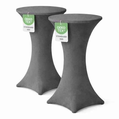 EXKLUSIV HEIMTEXTIL Stehtischhusse für Bistrotisch mit 4 verstärkten Fußlaschen elastisch Stretch Oeko-TEX Zertifiziert Ø 70-75x110-120 cm Anthrazit (2 Stück)