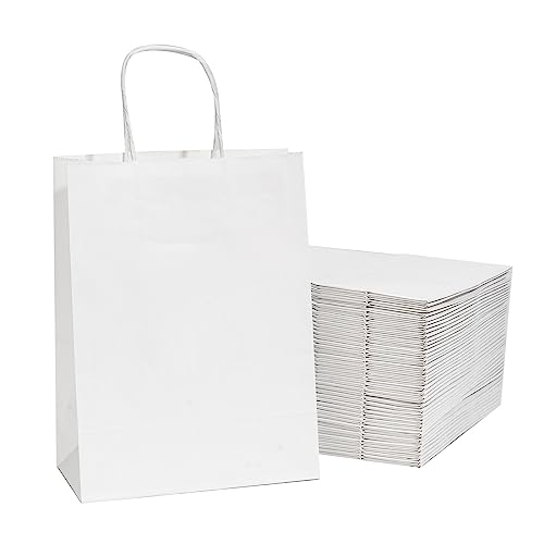 Image of RACETOP White Gift Paper Bags 25 Pack 8x4.5x10.8 in Medium with Handles