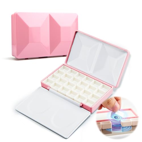 SEAMIART Empty Watercolor Palette with Magnetic Half Pans Portable Water Color Palette Case with Mixing Tray Lid Small Paint Pallete for Oils or Acrylics Travel Art Drawing - Pink