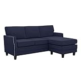 Abbyson Living Reversible Chaise Lounge Fabric Sectional Sofa with Nailhead Trim, Navy