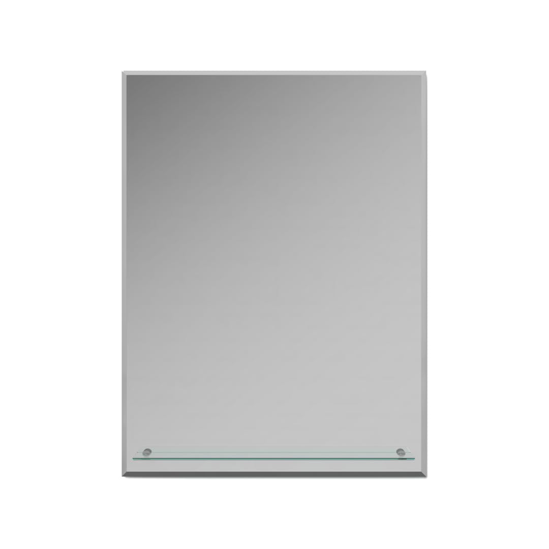 iBathUK Aria Bathroom Mirror Frameless Designer Rectangle Mirror with Glass Storage Shelf, Modern Wall Mounted Clear Silver Glass for Stylish Bathroom Spaces, 600x800mm