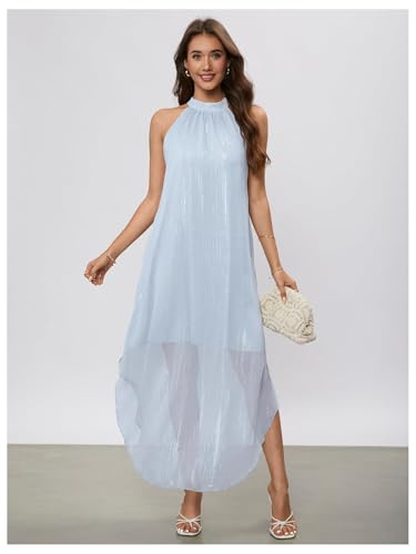 Image of Verdusa Women's Wedding Guest Dress Halter Flowy Chiffon Asymmetrical Long Summer Prom Dress