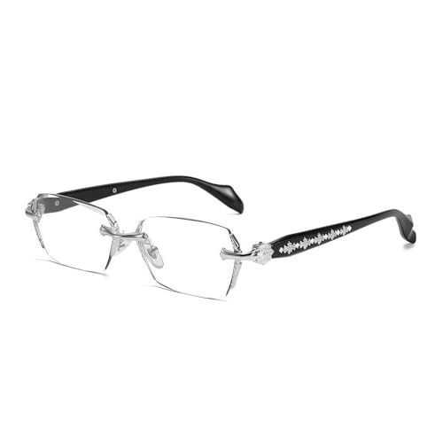 New Horizons Unisex Rimless Anti Blue Light Glasses Diamond Cut Frameless Glasses Lightweight Daily Eyewear (Silver)