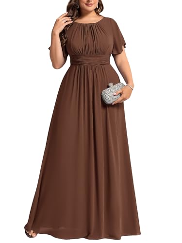 Image of Ever-Pretty Plus Elegant Formal Dresses for Curvy Women Round Neck Short Sleeves Chiffon Bridesmaid Mother of The Bride Dress