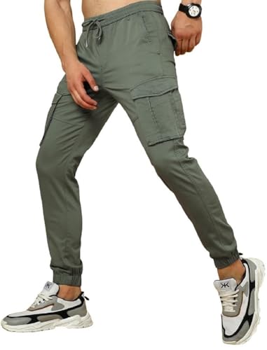 Image of ADBUCKS Men's Regular Fit low Rise Soild Cargos Style Joggers Casual Trousers