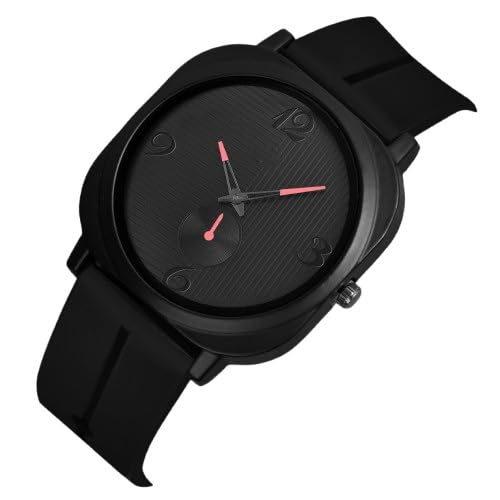 Image of Acnos Men's Minimalist Black Quartz Watch - Modern Fashion Analog Wrist Watch with Silicone Strap and Small Seconds Dial