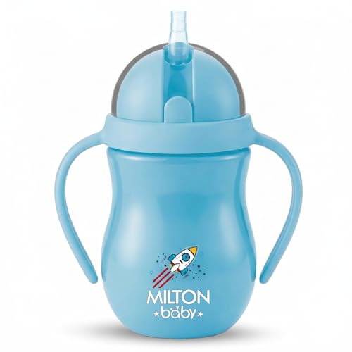 Image of Milton Baby Flexible Straw Sipper Bottle | 360 Drinking with No-Spill Weighted Straw | BPA-Free, Food-Grade Material |Microwave & Sterilizer Safe,Sipper water bottle for kids 12+ Month,270 ml,Sky Blue