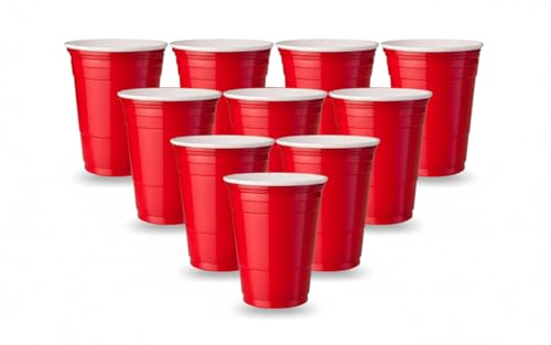 SAFNAJ 10 Pack | 16 oz Classic Red Party Cups - Reusable & Disposable Plastic Drinking Mugs for Beer Pong Tailgating BBQ Birthday Wedding and Christmas Games - Durable Takeaway Drinkware