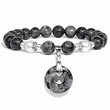 Bracciale in Ossidiana con Fiocco di Neve Bracciale con Perline in Pietra Naturale da 8 mm Bracciale con Ciondolo Rotondo Personalizzato Personalizzato per Bracciale Elasticizzato Moda Uomo Donna