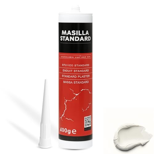 Masilla Standard de Pared, Ideal para reparar grietas, enlucir y alisar, Masilla lista al uso, Rellenadora de agujeros, Formato cartucho para pistola, Color Blanco, Contiene 400 gramos