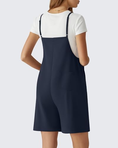 G4Free Maternity Overalls with Side Pockets Sleeveless Pregnancy Shorts Jumpsuit Adjustable Straps for Casual Wear Yoga Soft(Dark Navy,L) — view 3