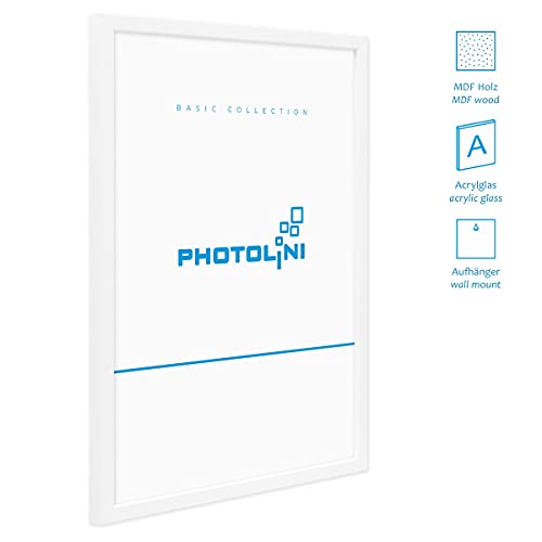 PHOTOLINI Bilderrahmen 50x70 cm Weiß MDF-Holz Posterrahmen, bruchsicheres Acrylglas, zum Aufhängen, extra Zubehör - für Fotos, Bilder & Poster – Bild 4