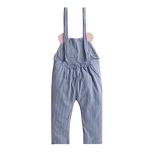 Image of Hopscotch Baby Girls Cotton Cartoon Face Print Dungaree and Top Set in Blue Color