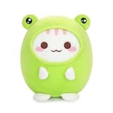 Mikchocho Cute Plush Frog Cat Stuffed Animal Pillow, 8' Soft Kawaii Kitten Plushie with Frog Outfit Gift for Kids