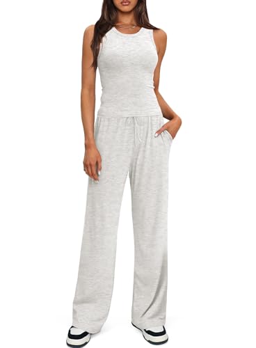 Darong Women's 2 Piece Outfits Lounge Sets Sleeveless Tank Tops Wide Leg Pants Sets Tracksuits Match Sets