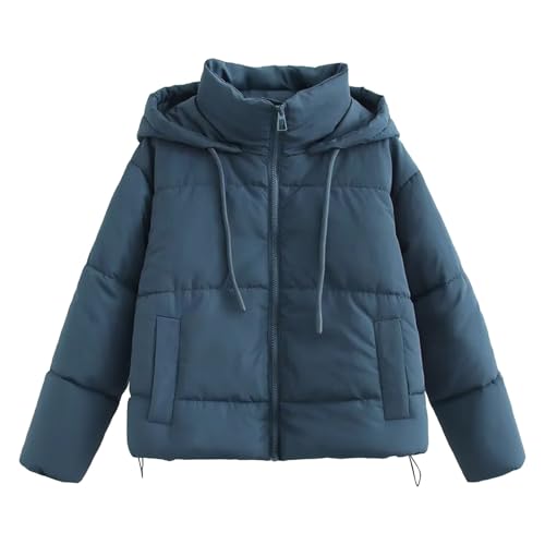 Chaqueta acolchada para mujer, ligera, corta, cálida, de invierno, con capucha y cremallera, informal, acolchada, corta, abrigo de