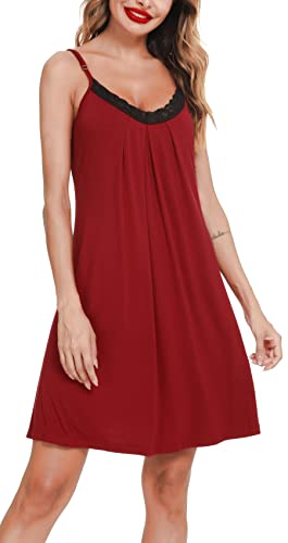 Lovasy Camisones de Mujer Verano Modal Camisones Sexys Mujer Ajustable Camisola Mujer Dormir Super Suave Camisón,Vino Rojo,XXL