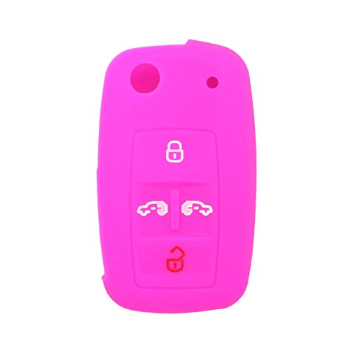 BROVACS Silicone Cover Protector Case Holder Skin Jacket Compatible with VOLKSWAGEN Multivan Sharan Caravelle Transporter Caddy SEAT Alhambra 4 Button Flip Remote Key Fob CV9808 Rose