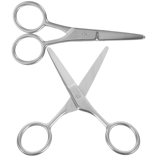 CATIEBYE 2個 ステンレス製 設計眉毛トリマーはさみ コンパクト軽量で持ち運び便利 肌を傷けにくい丸頭デザインで正確な眉毛 鼻毛の手入れに