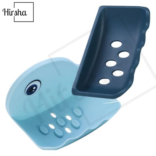 Image of Self Adhesive Soap Holder for Bathroom Wall | Plastic Soap Stand with Drain Tray | Wall Mounted Soap Dish | No Drilling Bathroom Soap Holder (02 Fish Soap Random Color)
