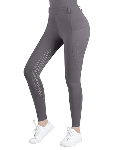 Harrison Howard Women's Horse Riding Pants Double Pocket Silicone Full-Seat Breeches Equestrian Breeches Grey,Medium