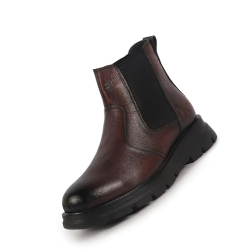 Image of FAUSTO Men Genuine Leather Slip On Boots | Chelsea Work Boots | Lightweight Memory Cushion Shoes | Formal Boots