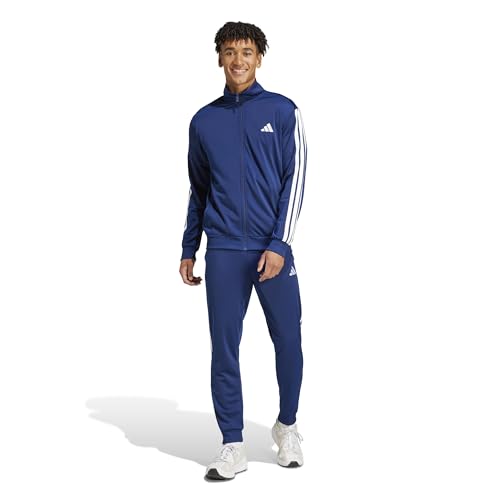 adidas Uomo Sportswear Basic 3 Stripes Tricot Tracksuit, Tuta da Allenamento, Blu (Dark Blue), L