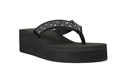 Image of REDVOLUTION New Women's Rhinestone Sandals Platform T-Strap Jewel Sandals High Wedge Flip Flops